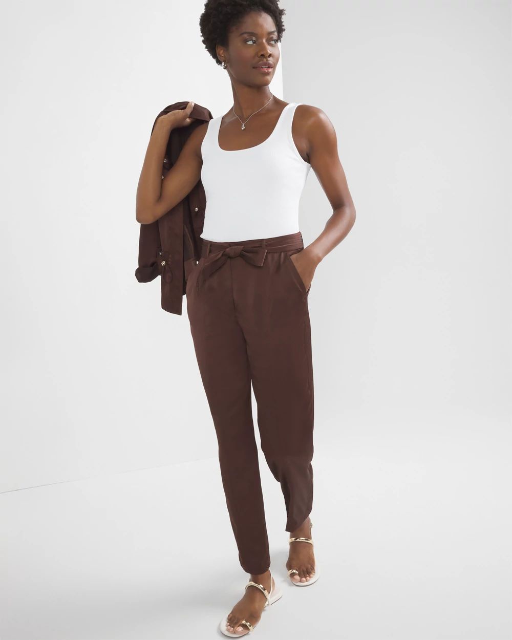 Petite Belted Utility Straight Crop Pants