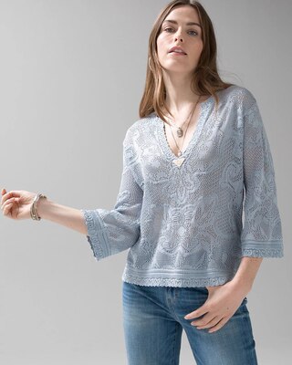 Pointelle Stitch 3/4 Sleeve Sweater