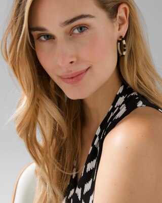 Goldtone, Black & Ecru Hoop Earrings