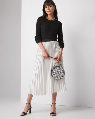 Smocked Pleated Midi Skirt click to view larger image.