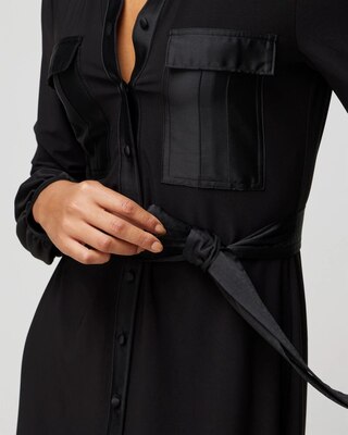 Long Sleeve Matte Jersey Shirtdress With Satin