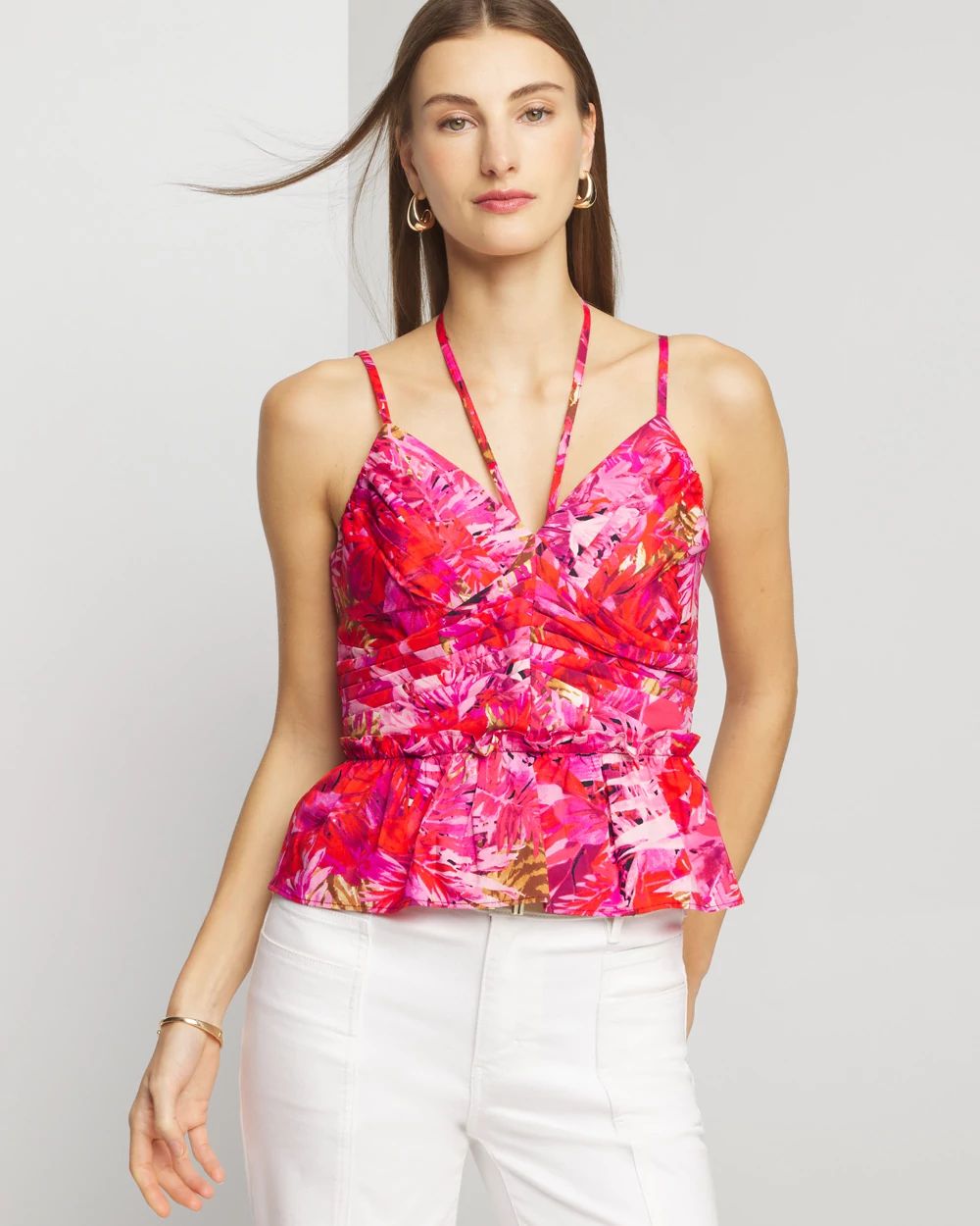 Sleeveless Poplin Cutout Halter Top