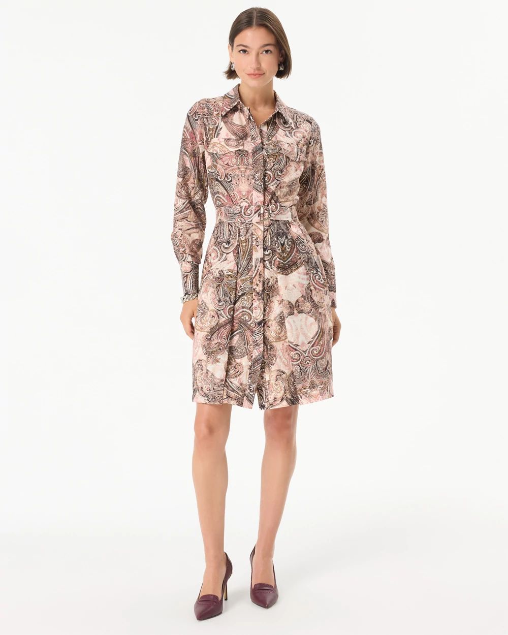 Belted Button Front Shirt Dress