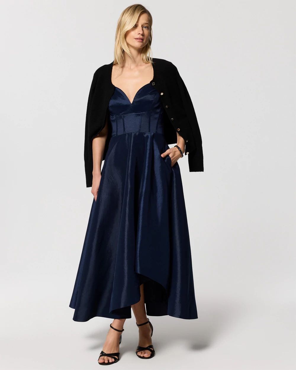 Off-The-Shoulder Taffeta Midi Dress click to view larger image.