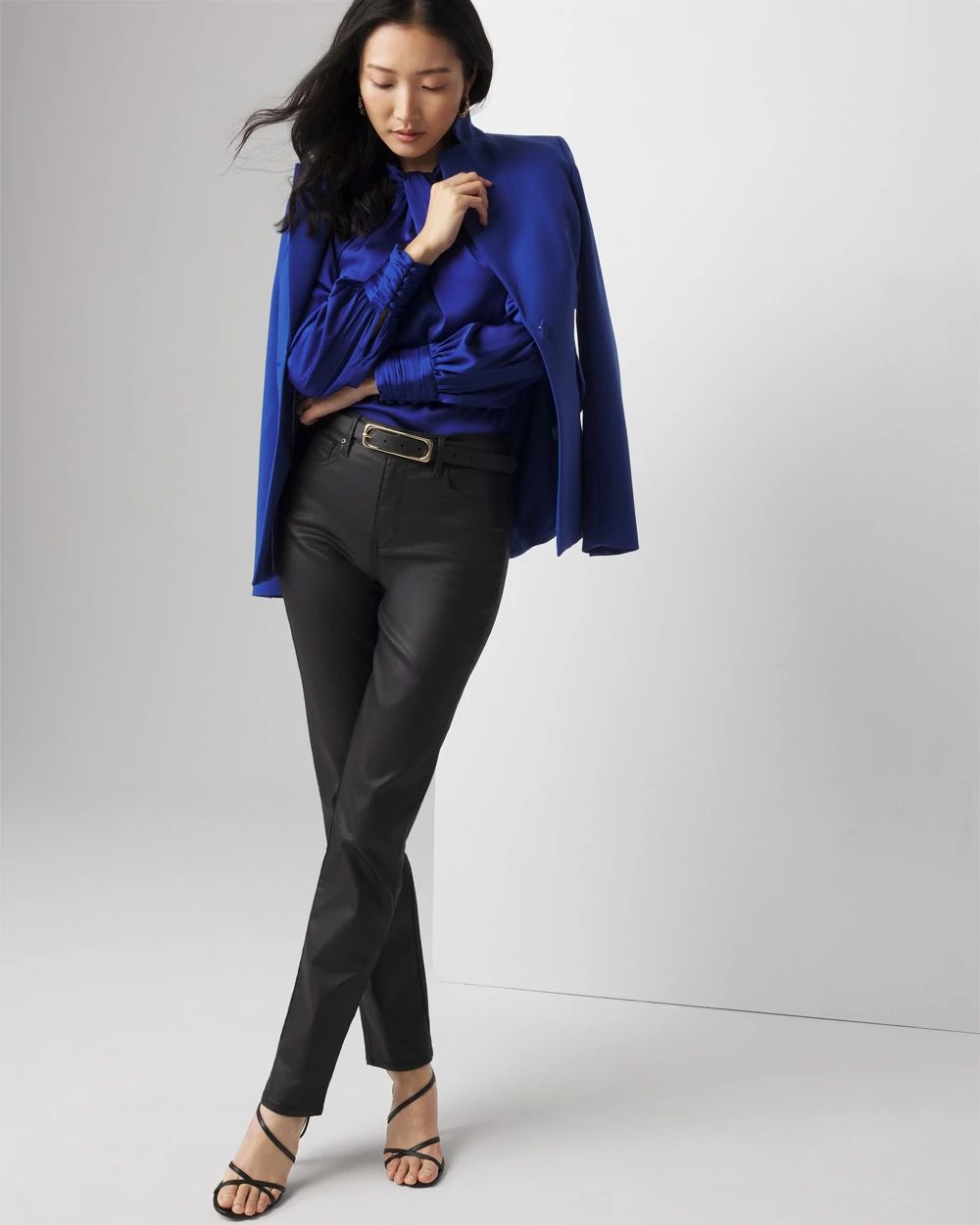 Long Sleeve Twisted Neck Satin Blouse
