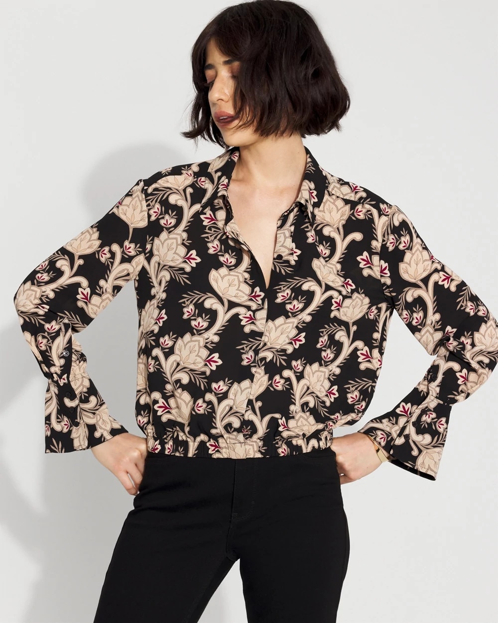 Long-Sleeve Flare Cuff Shirt