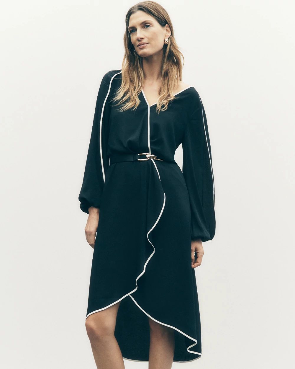 Contrast Ruffle Midi Dress