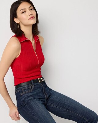 Half Zip Rib Halter Sweater Tank click to view larger image.