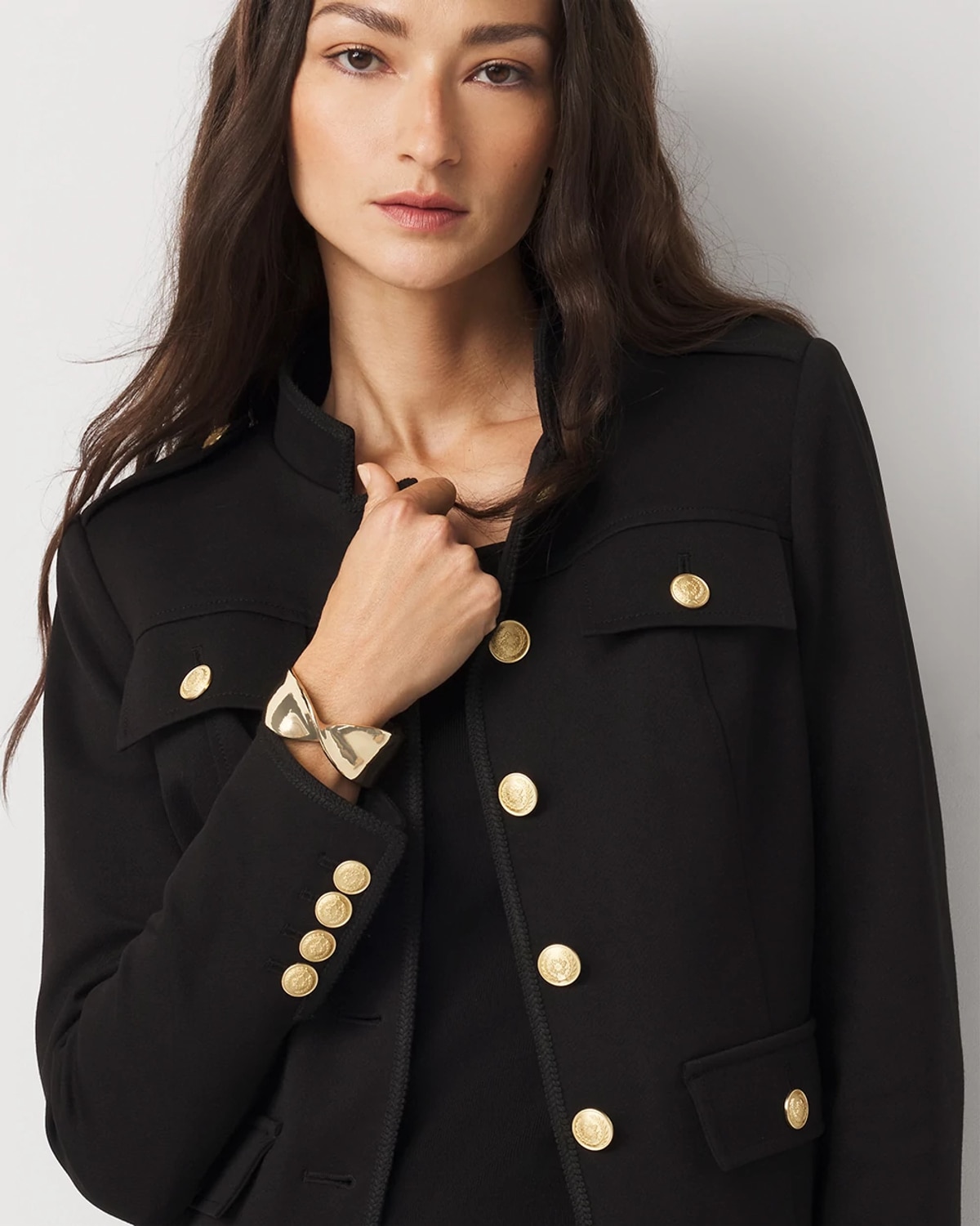 White House Black Market Petite Ponte Button Detail Jacket In Black