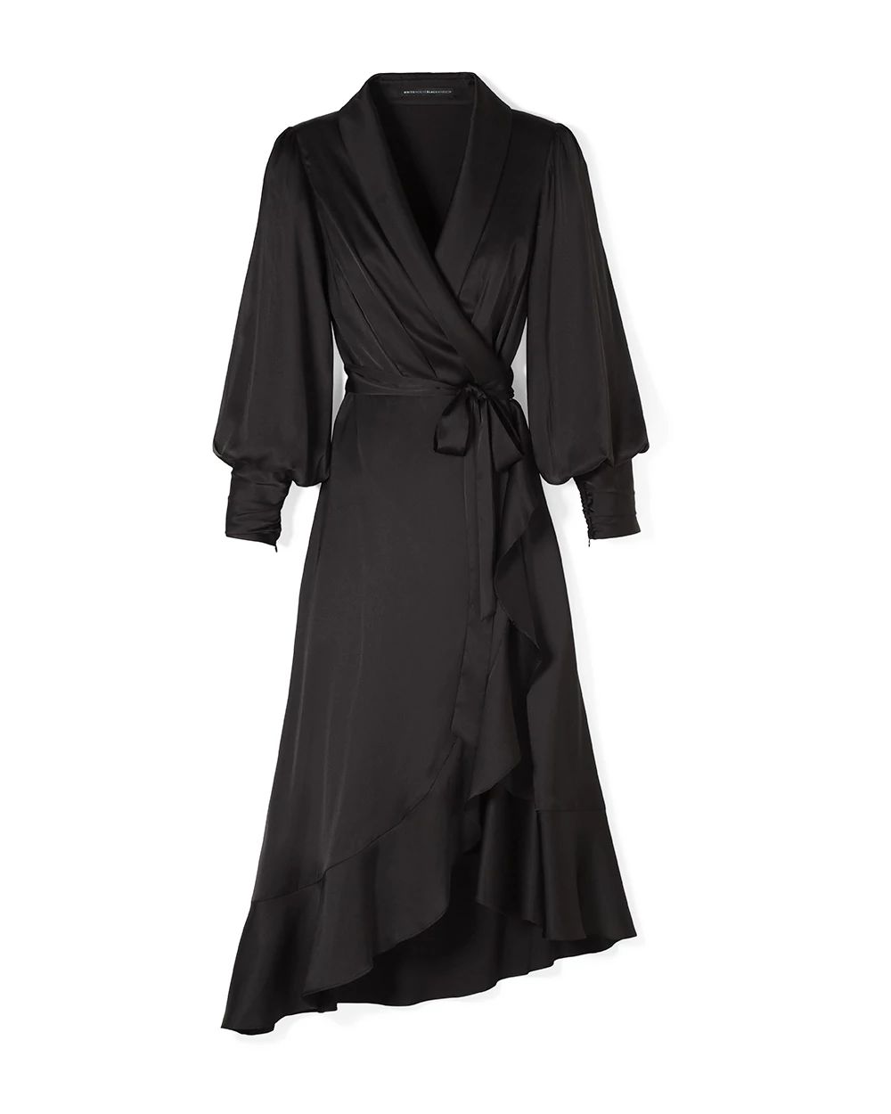 Long Sleeve Satin Ruffle Wrap Dress