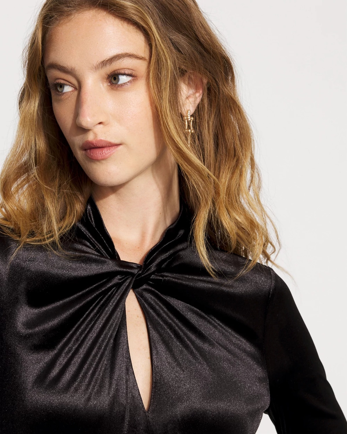 White House Black Market All Ways Stretch Twist Neck Velvet Top In Black