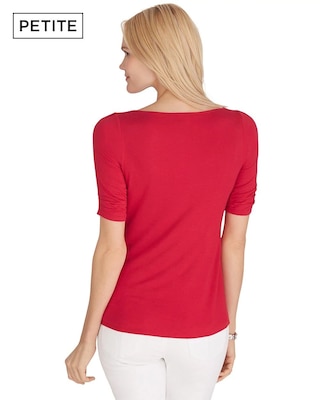 Petite The Modern Elbow Sleeve Pleated Keyhole Tee click to view larger image.