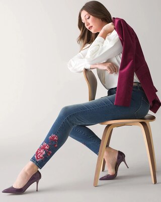 High-Rise Rose Embroidered Skinny Jean