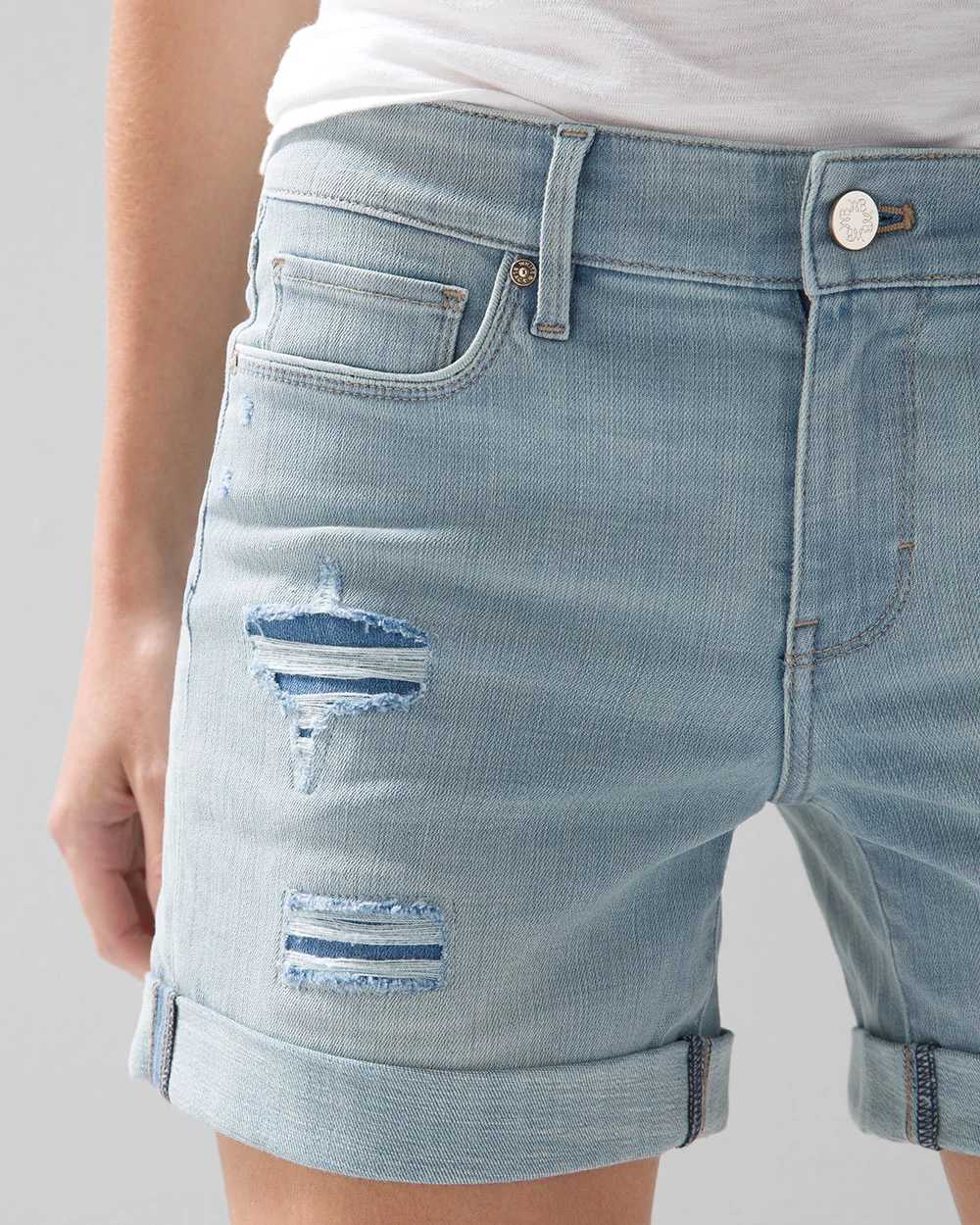 Mid-Rise Everyday Soft Denim  Destucted 5-Inch Shorts click to view larger image.