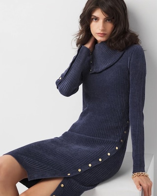 Chenille Button Trim Sweater Dress