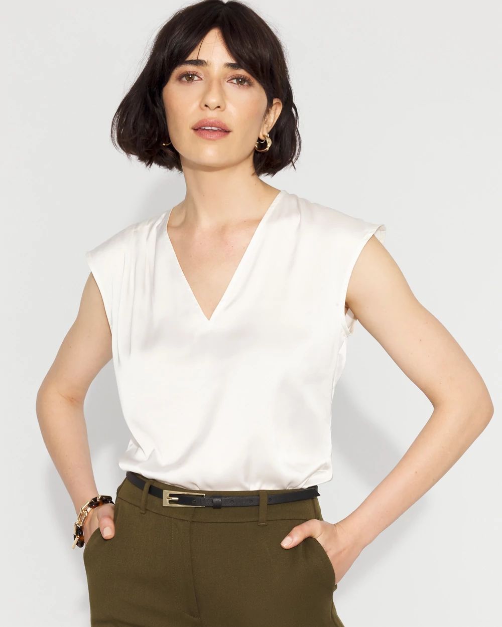Satin V-Neck Shell