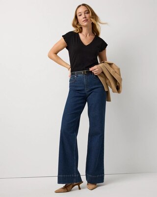 Pleat Sleeve V-neck Tee click to view larger image.