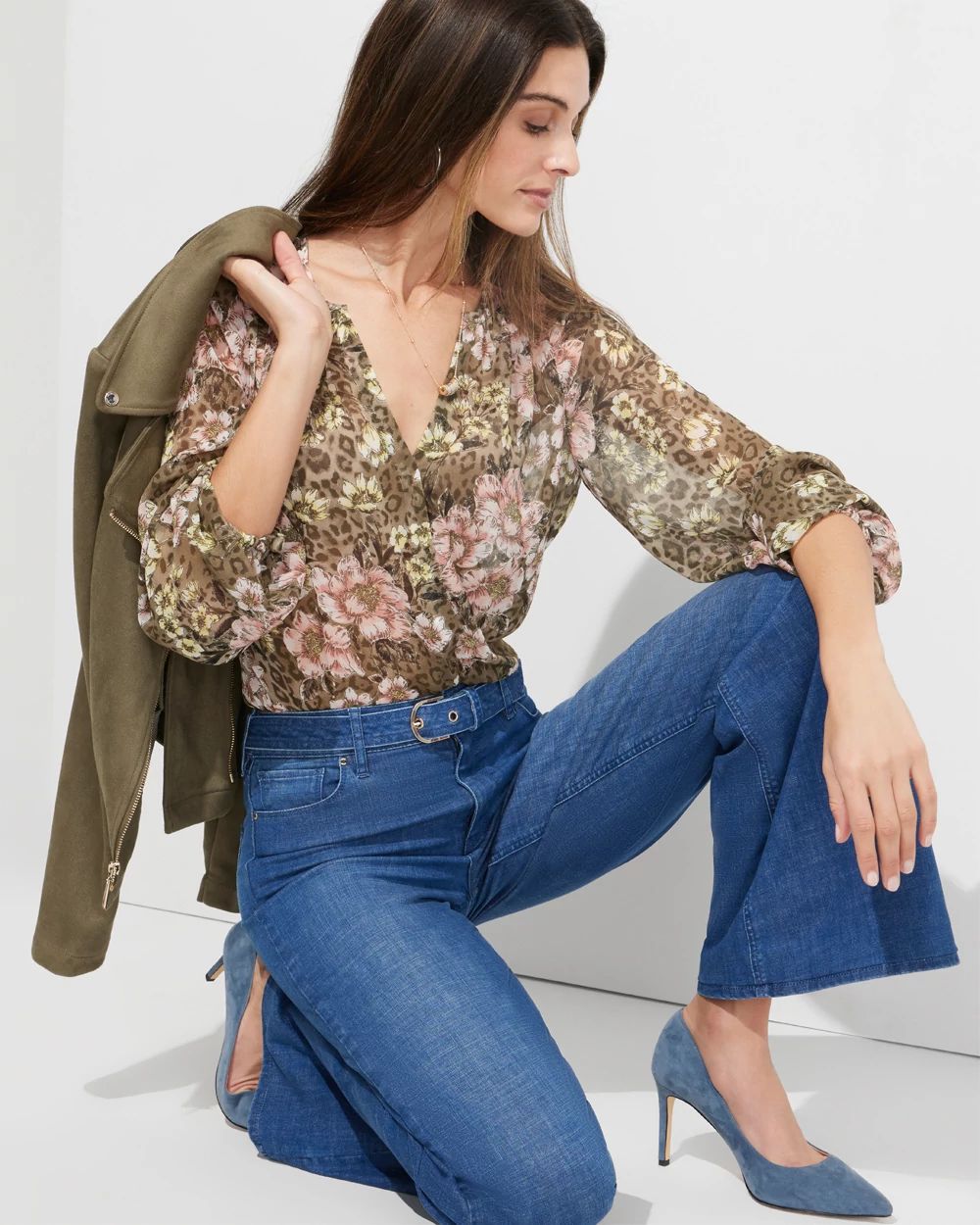 Outlet WHBM Long Sleeve Sheer Shirt