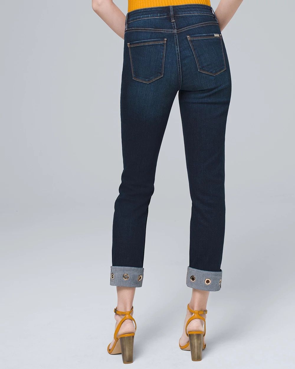 Mid-Rise Grommet-Hem Straight Crop Jeans click to view larger image.