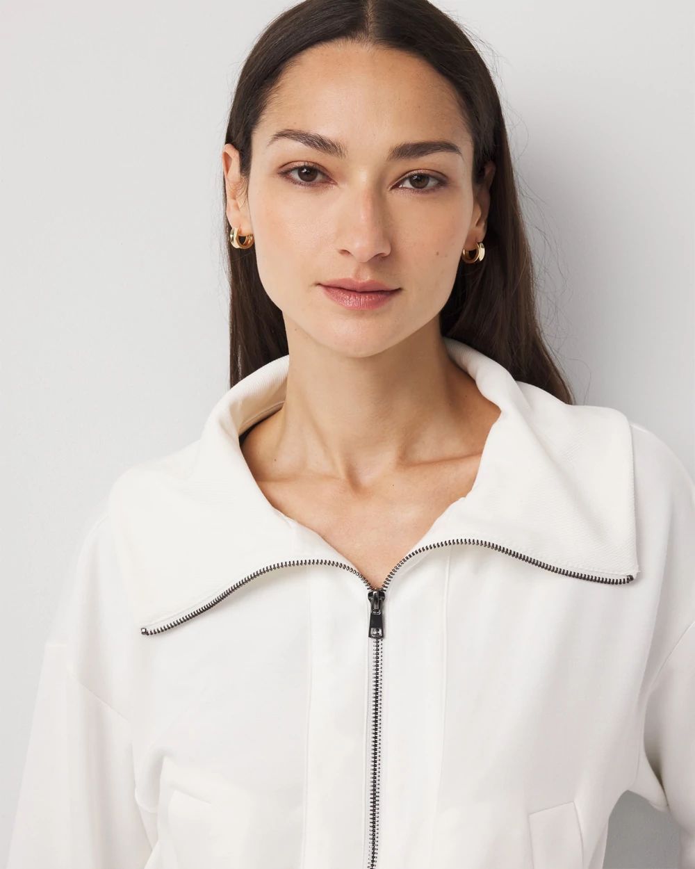 Rib Trim Zip-Up Jacket