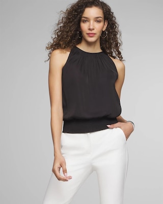 Sleeveless Halter Smocked Bottom Top