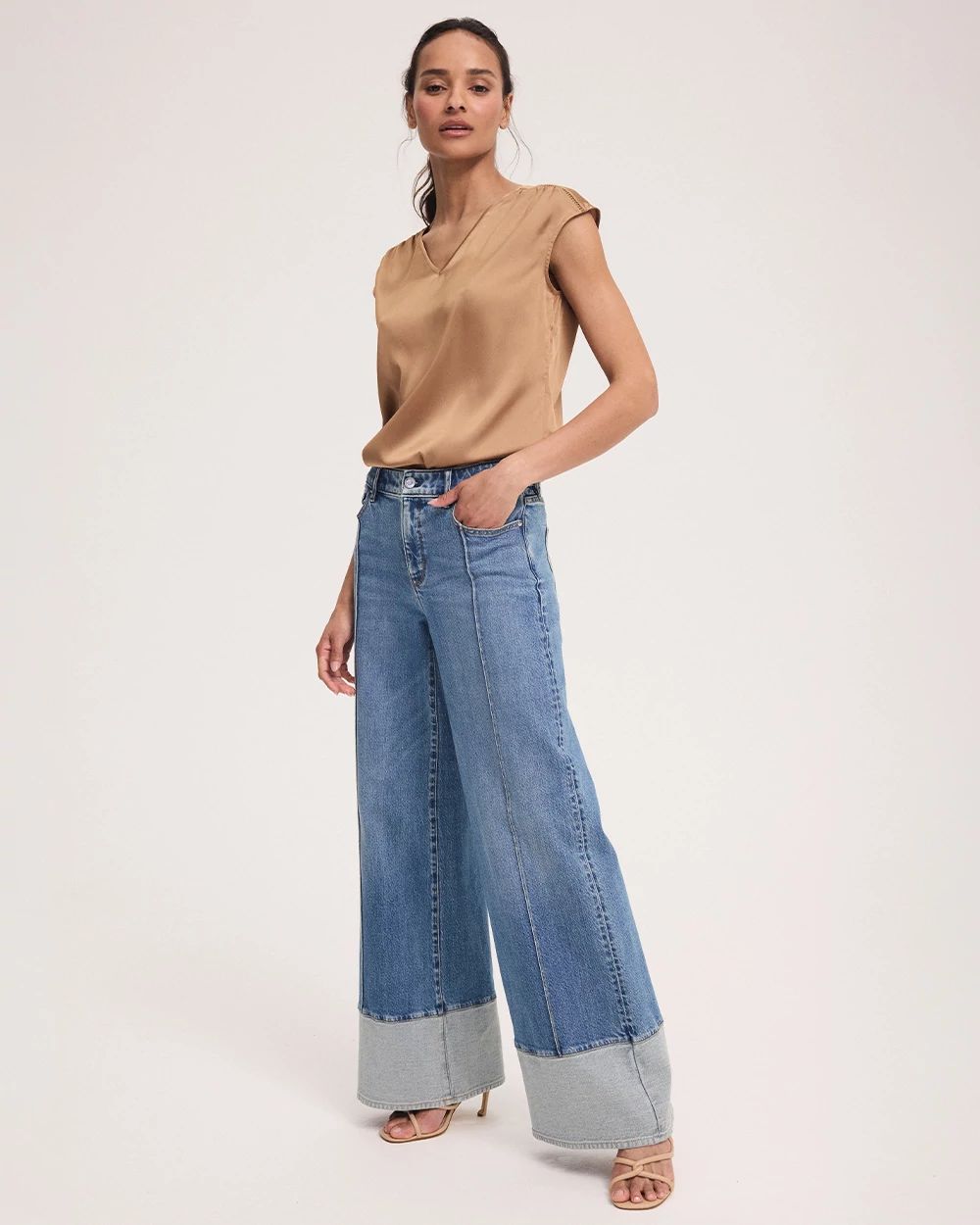 Blocked Hem High-Rise Wide Leg Jean