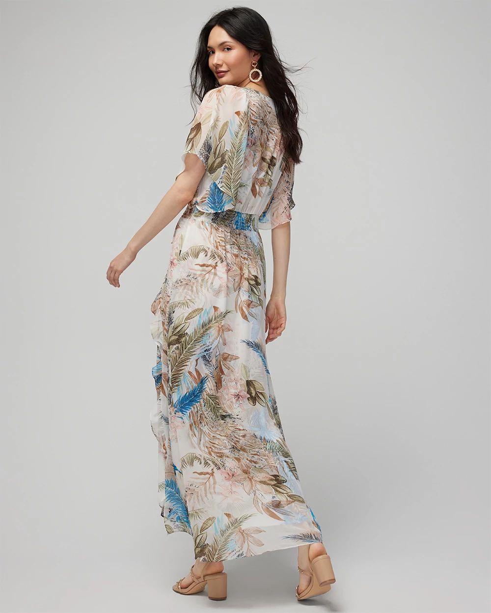 V-Neck Flutter Sleeve Maxi Dress