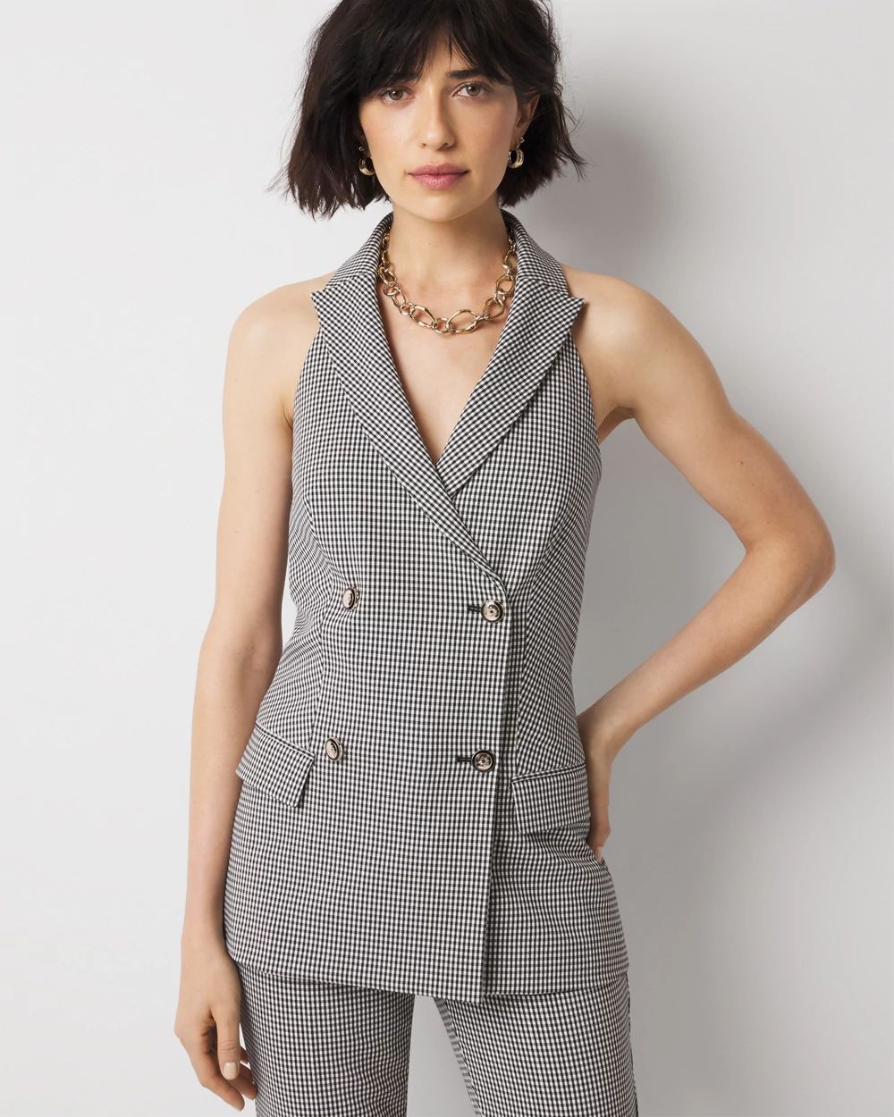 Petite Gingham Halter Vest