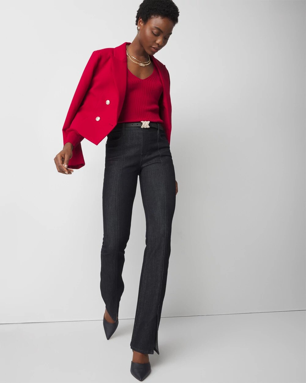 Sheer Sleeve V-Neck Sweater