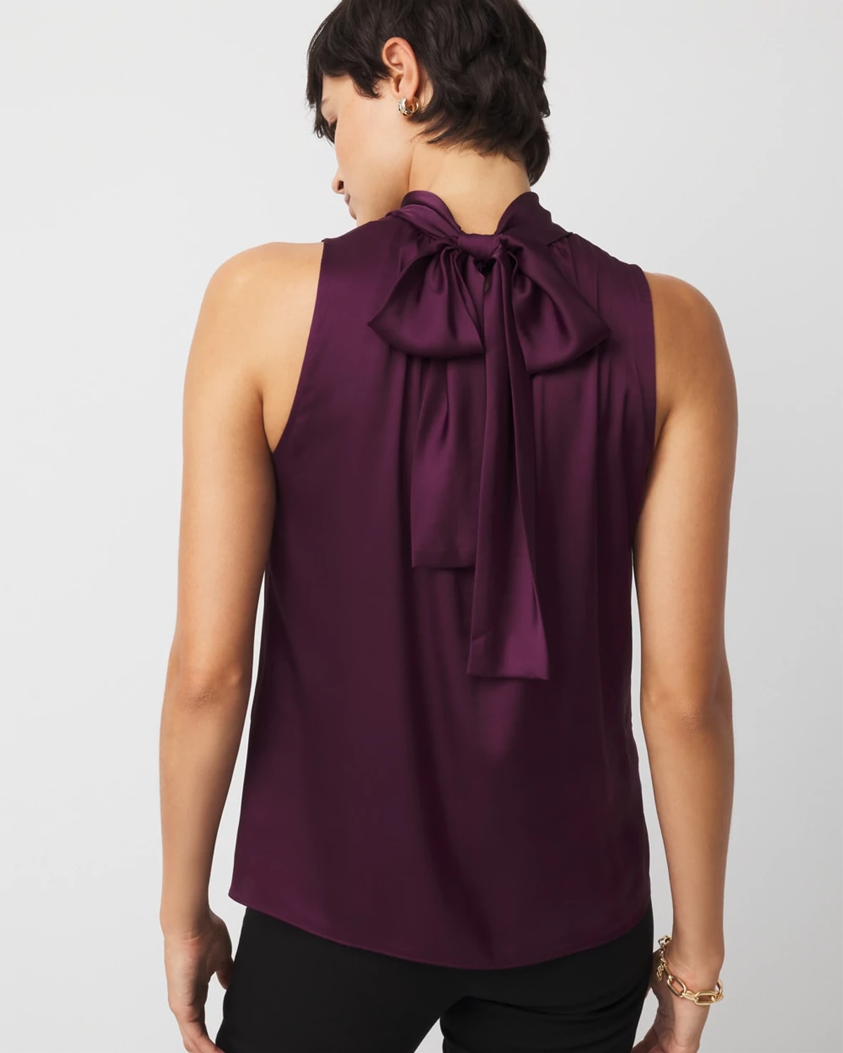 White House Black Market Bow Back Satin Halter Blouse In Purple