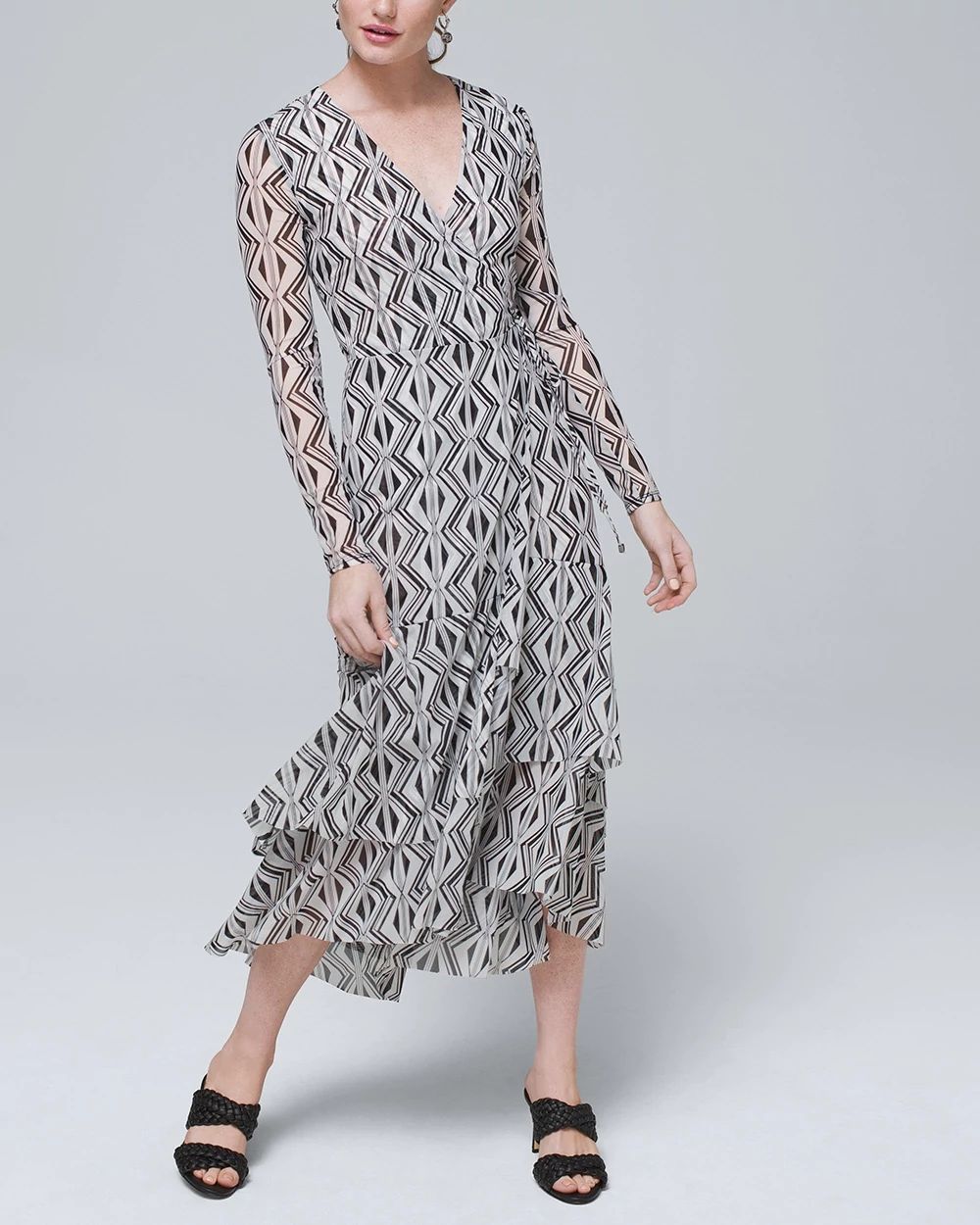 Petite Tiered Mesh Wrap Dress