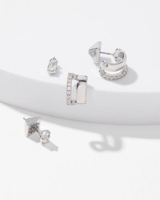Silver Hoop Stud Earring Set