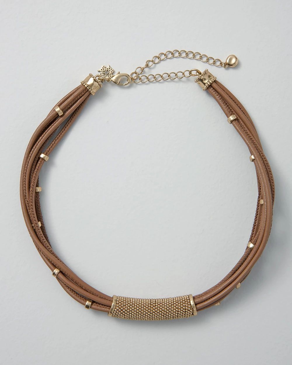 Goldtone Leather Collar Necklace click to view larger image.