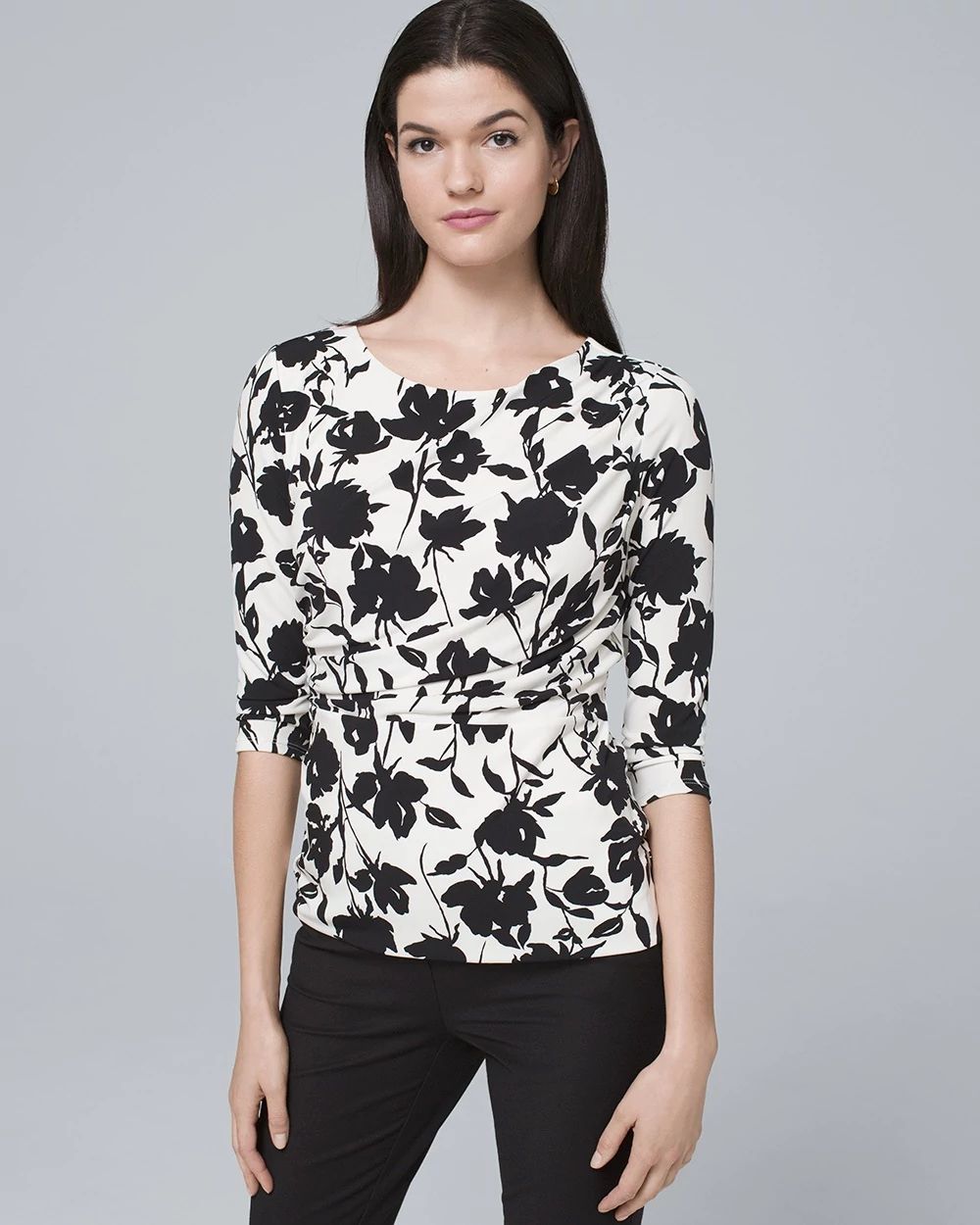 Draped-Front Floral Top