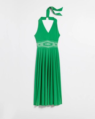 Sleeveless Matte Jersey V-Neck Halter Maxi Dress