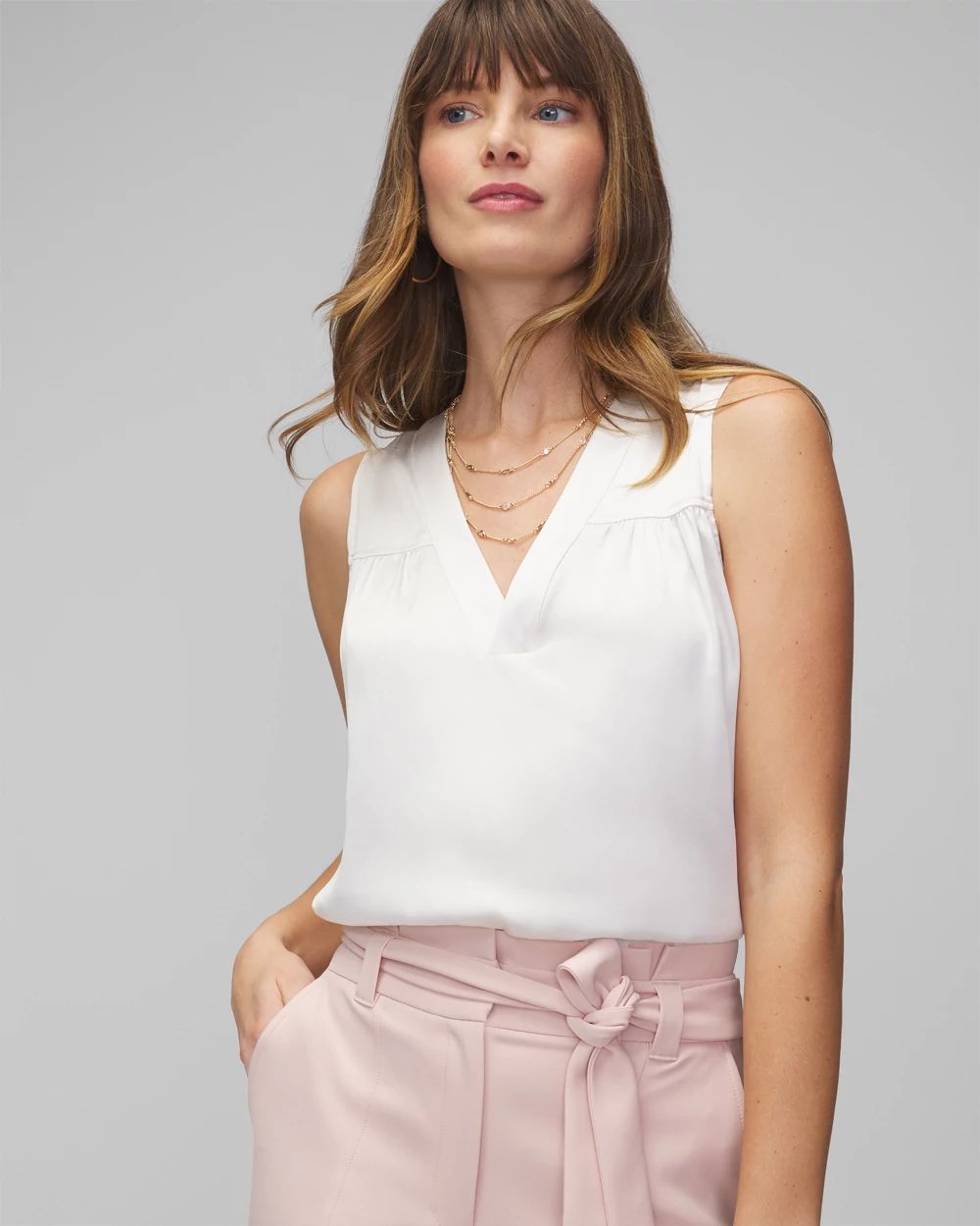 Sleeveless Topstitch Shell Top