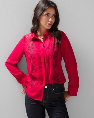 Long Sleeve Lace Applique Shirt