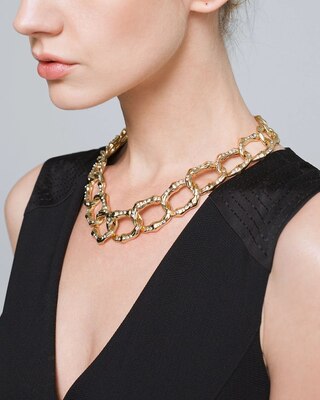 Goldtone Pavé Bamboo Link Necklace