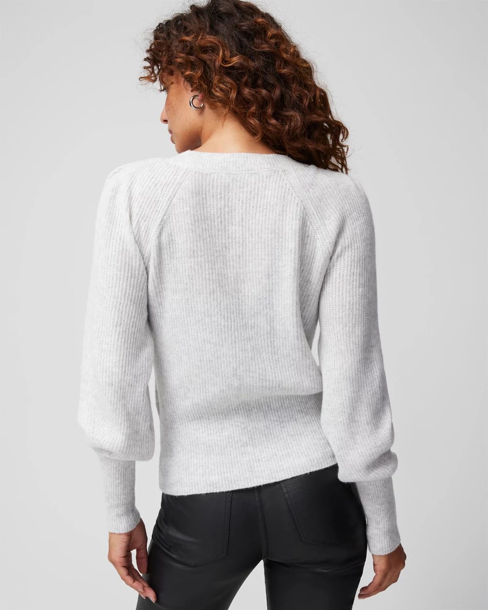 Petite Pleated Shoulder V-Neck Pull Over click to view larger image.