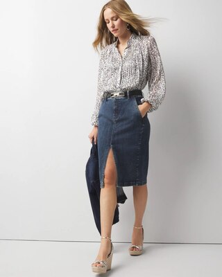 Petite Knee-Length Denim Pencil Skirt