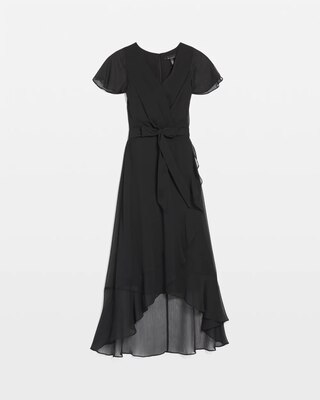 Short Sleeve Flutter Wrap Midi Dress click to view larger image.