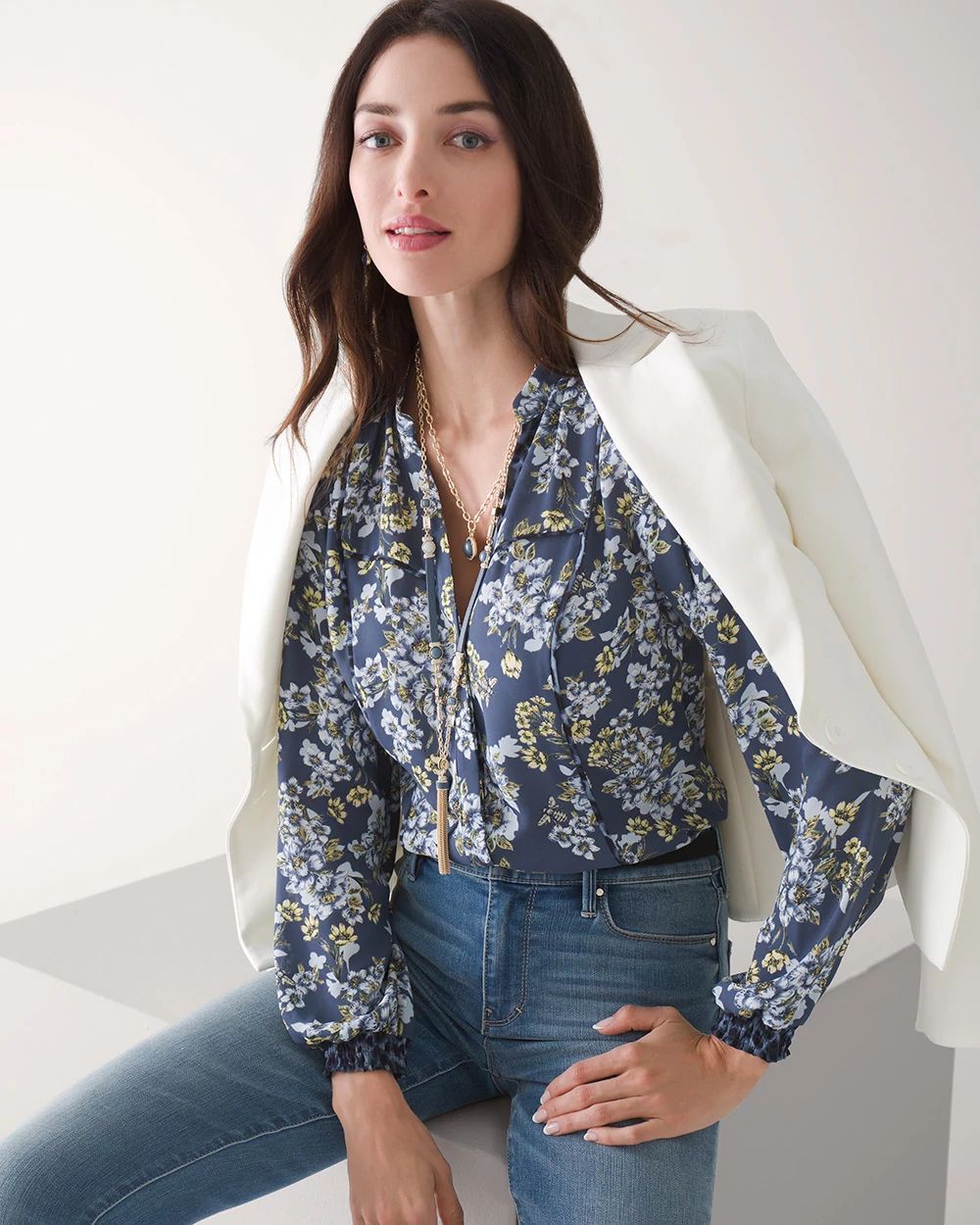 Long-Sleeve Honey Floral Blouse
