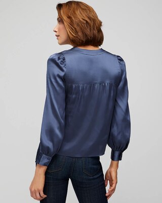 Long Sleeve Topstitch Satin Blouse