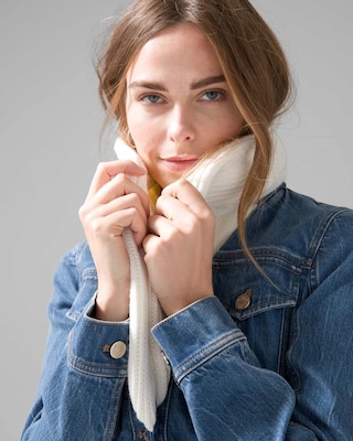 Peplum Denim Jacket with Sweater Trim