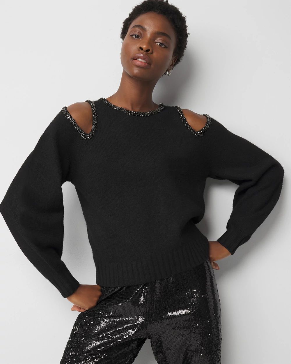 Petite Embellished Cutout Sweater