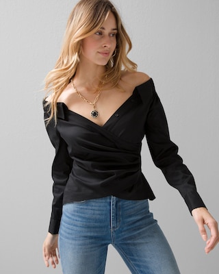 Off-the-Shoulder Poplin Surplice Top