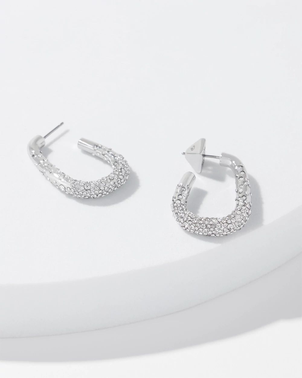 Silver Dusted Pave Hoop Earrings