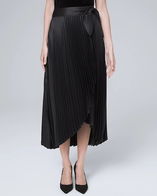 Metallic Pleated Wrap Midi Skirt