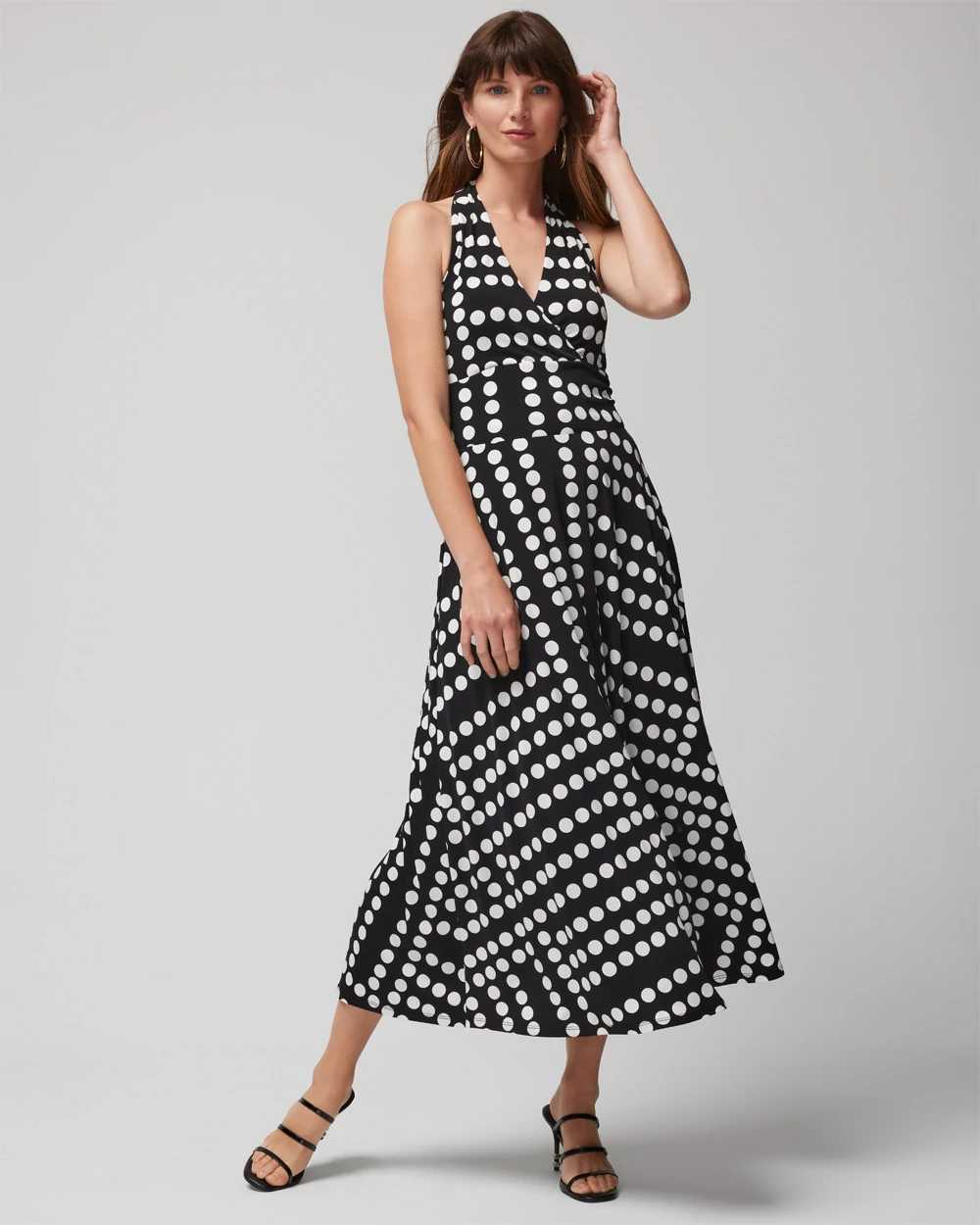 Sleeveless Matte Jersey V Neck Halter Maxi Dress