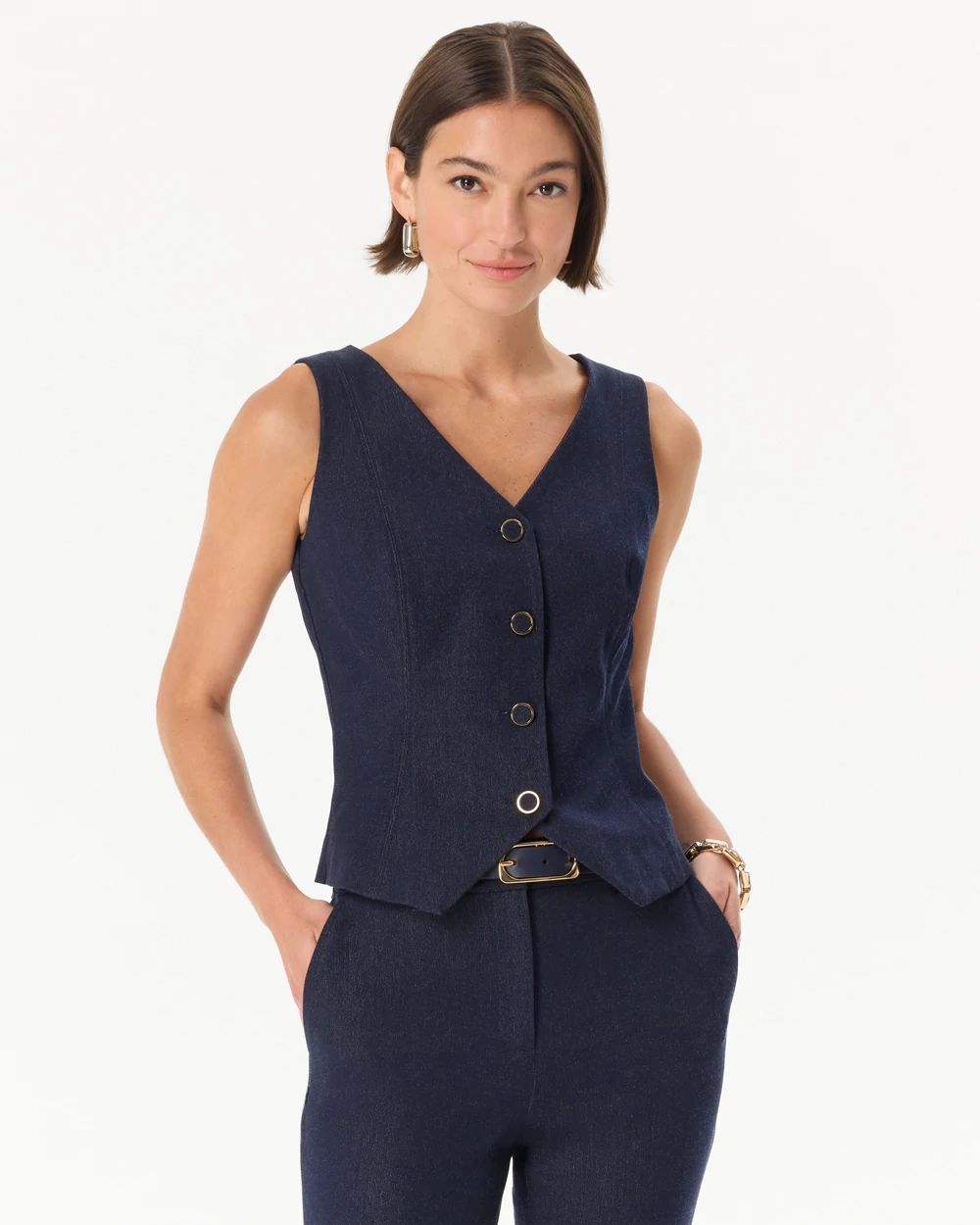 Denim-Look Four-Button Vest